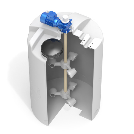 Емкость CDT 500 литров с лопастной мешалкой в разрез вид сверху
