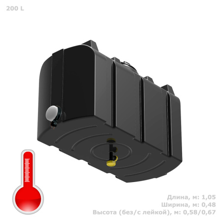 Бак для душа серии «R» 200 литров с подогревом с размерами