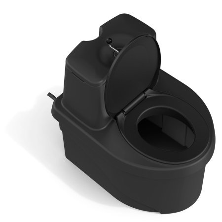 Торфяной биотуалет «РОСА» PREMIUM чёрного цвета вид сверху крышка открыта