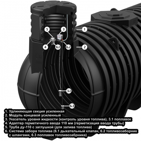 Система забора топлива в подземной емкости DL DT - вид в разрезе 2 Система забора топлива в подземной емкости DL DT - вид в разрезе 2