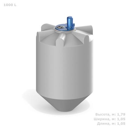 Емкость K 1000 литров с пропеллерной мешалкой без обрешетки фото с габаритами 