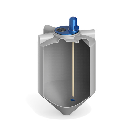 Емкость K 500 литров с пропеллерной мешалкой без обрешетки вид спереди в разрез
