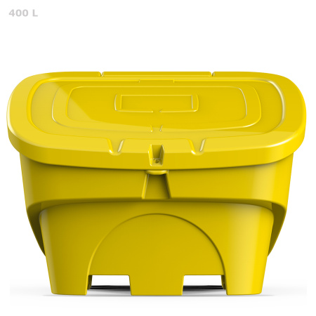 Ящик для соли, реагентов 400 л желтый закрытый- вид спереди