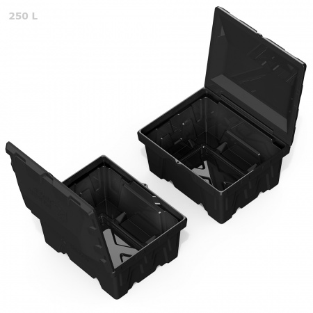 Ящик для ветоши 250 литров черный вид сверху открытые крышки два ящика