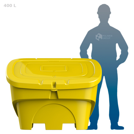 Ящик для соли, реагентов 400 л желтый - фото с человеком